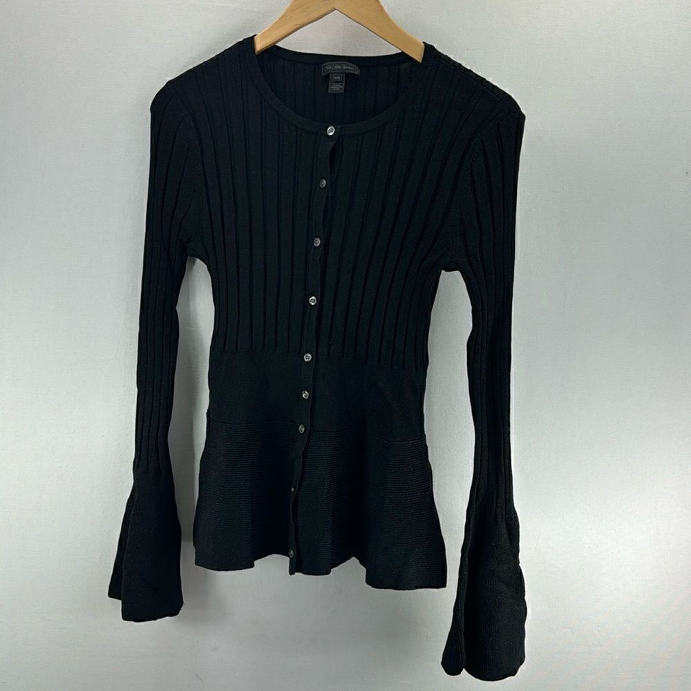 Saks Fifth Avenue Fit & Flare Luxe Cardigan- Black- Size Medium